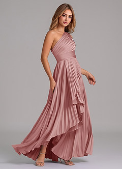 Azazie Lyrica Bridesmaid Dresses Dusty Rose A-Line One Shoulder Stretch Satin Dress image3