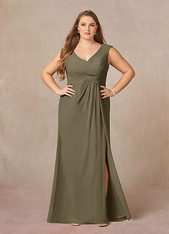 Azazie Sally vestidos de madre de la novia Vestido de Verde Sauce de Gasa de Corte En A con Cuello en V plisado image8