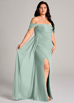 Azazie Amyra Bridesmaid Dresses Agave Sheath Off the Shoulder Chiffon Convertible Dress image11