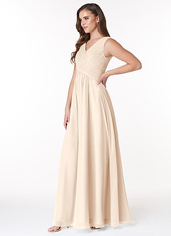 Azazie Flora Brautjungfernkleider A-Linie Plissee Chiffon Kleid Alabaster Weiß image3
