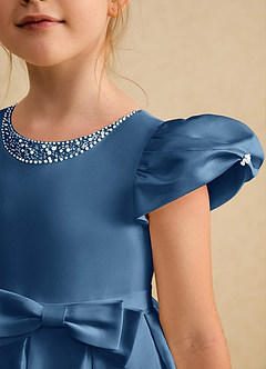 Azazie Pearl Flower Girl Dresses Twilight Ball-Gown Pleated Matte Satin Dress image6