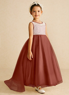 Azazie Tay Flower Girl Dresses Auburn A-Line Sequins Tulle Dress image3
