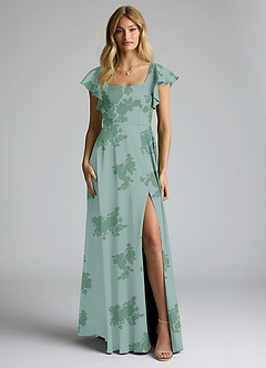 Azazie Bondi Robes de demoiselle d'honneur Robe Trapèze en Satin extensible Arc Fleurs De Sauge Poussiéreuse image5