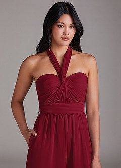 Azazie Lamara Bridesmaid Dresses Burgundy Off the Shoulder Chiffon Convertible Jumpsuit image9