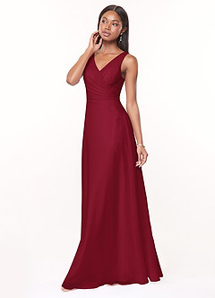 Azazie Nala Bridesmaid Dresses Burgundy A-Line Pleated Chiffon Dress image3