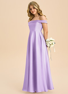 Azazie Sissy Junior Lilac A-Line Off the Shoulder Stretch Satin Dress image6