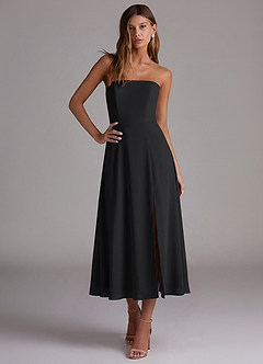 Azazie Wren Vestidos de damas de honor Vestido de Negro de Gasa de Corte en A con Sin tirantes image4