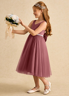 Azazie Firefly vestidos de niña de las flores Vestido de Amatista de Satin Mate de Corte En A con Lazo image1
