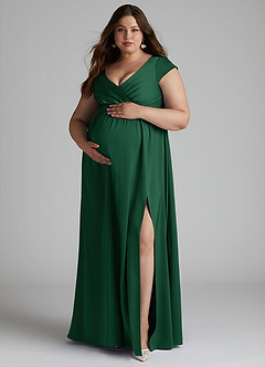 Azazie Allessia Maternity Bridesmaid Dresses A-Line Pleated Stretch Satin Floor-Length Dress image11