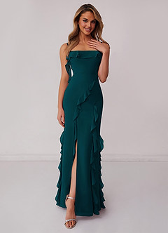 Barbie ♥ Azazie Bridesmaid Dresses Pine Sheath Bow Chiffon Dress image1