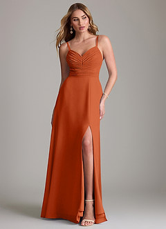 Azazie Terese Vestidos de damas de honor Vestido de Naranja Quemada de Gasa de Corte en A con Plisado image1
