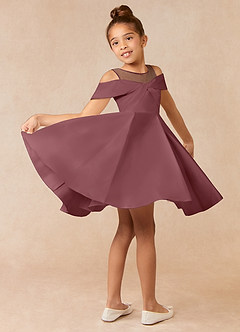 Azazie Shirin vestidos de niña de las flores Vestido de Rosa Del Desierto de Satin Mate de Acampanado con Vestidos sin tirantes image4