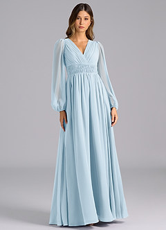 Azazie Palerma Bridesmaid Dresses Sky Blue A-Line Long Sleeve Chiffon Dress image1