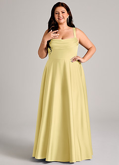 Azazie Shaude Bridesmaid Dresses Lemon Sorbet A-Line Pleated Stretch Satin Dress image8