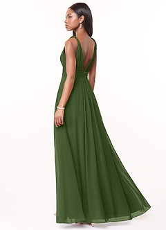 Azazie Maren Bridesmaid Dresses Olive A-Line Pleated Chiffon Dress image4
