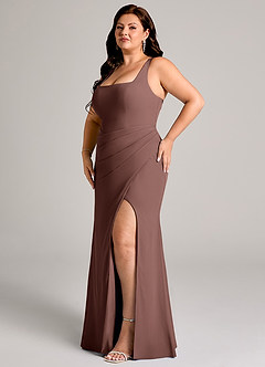 Azazie Mero Brautjungfernkleider Etui Plissee Chiffon Kleid Espresso image12