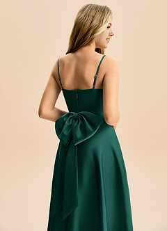 Azazie Rumi Junior Abito A-Line in Raso Elasticizzato Plissettato Smeraldo image6