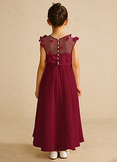 Azazie Arlo Blumenmädchenkleider A-Linie Schleifen Chiffon Kleid Burgunderrot image5