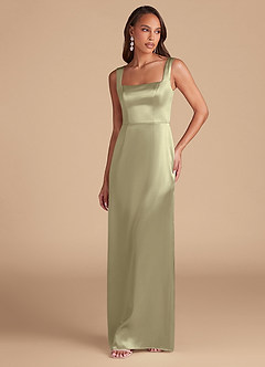 Azazie Flori Bridesmaid Dresses Moss Green Sheath Side Slit Metallic Satin Dress image3