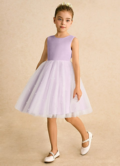 Azazie Esme Flower Girl Dresses Ivory Frosted Lilac Ball-Gown Bow Tulle Dress image5