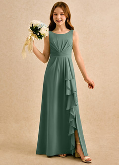 Azazie Chibi Girls Formal Flower Girl Dresses Eucalyptus A-Line Pleated Chiffon Dress image1