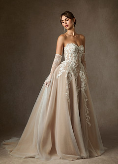 Azazie Sonnet Wedding Dresses Diamond White Nude Ball-Gown Strapless Lace Dress image7