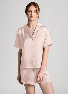 front Komplet piżamowy z krótkim rękawem i satynową koronką