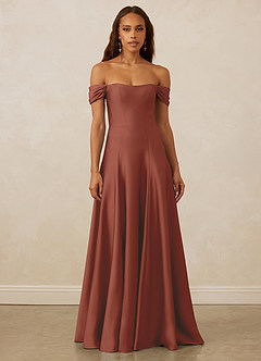 Christian Siriano Bridal for Azazie 1002 Brautjungfernkleider Wandelbar A-Linie Schulterfrei Stretch-Satin Kleid Rotbraun image2