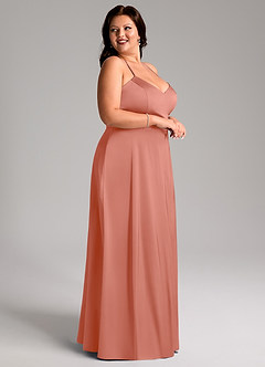 Azazie Mei Bridesmaid Dresses Salmon Pink A-Line V-Neck Stretch Satin Dress image9