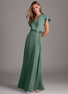 Azazie Nico Bridesmaid Dresses Eucalyptus A-Line V-Neck Stretch Satin Dress image4