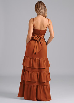 Azazie Nathalia Bridesmaid Dresses Cinnamon A-Line Pleated Stretch Satin Dress image6
