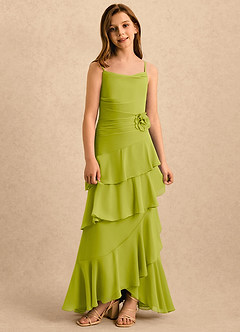 Azazie Indiah Girls Formal Flower Girl Dresses Lemongrass A-Line Ruched Chiffon Dress image3