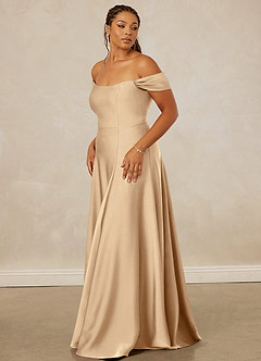 Christian Siriano Bridal for Azazie 1002 Bridesmaid Dresses Off Shoulder Stretch Satin A-line Dress image12
