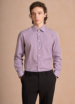 front Aiden Blue Red Contrast 100% Cotton Non-Iron Striped Dress Shirt