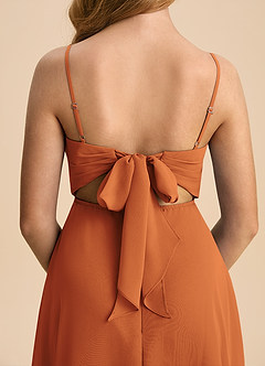 Azazie Shale Junior Cinnamon A-Line Bow Chiffon Dress image7