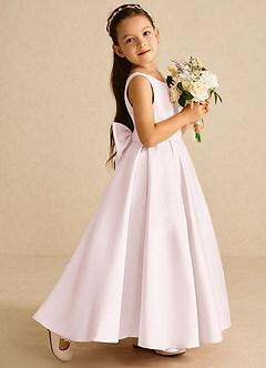 Azazie Pipsy Flower Girl Dresses Blushing Pink A-Line Bow Matte Satin Dress image3