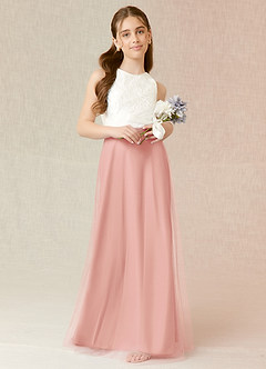 Azazie Albertine Junior A-Linie Spitze Chiffon Kleid Rosettenrosa image1
