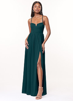 Azazie Marsol Bridesmaid Dresses Pine A-Line Corset Mesh Dress image1