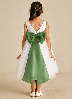 Azazie Kavi Robe Demoiselle D'honneur Fillette Robe Trapèze en Mat Satiné Arc Ivoire Basilic image1