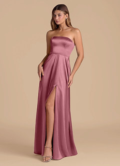 Azazie Wren 신부 들러리 드레스 A라인 스트랩리스 메탈릭 새틴 바닥 길이 드레스 image3