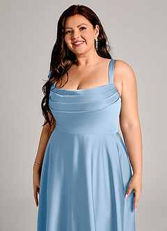 Azazie Shaude Bridesmaid Dresses Powder Blue A-Line Pleated Stretch Satin Dress image8