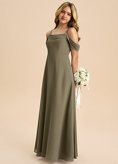 Azazie Anselie Junior Agave A-Line Off the Shoulder Chiffon Dress image5