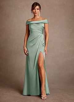 Azazie Bedford Mother of the Bride Dresses Agave Sheath Pleated Stretch Satin Dress image1