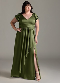 Azazie Omari Bridesmaid Dresses Olive A-Line Stretch Satin Dress image9