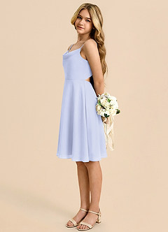 Azazie Shale Vestido de Lavanda de Gasa de Corte en A con Lazo image1