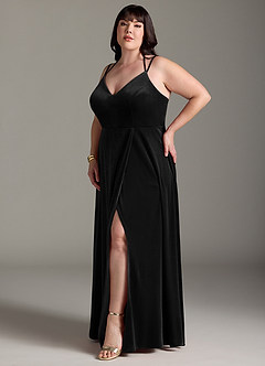 Azazie Sora Bridesmaid Dresses Black A-Line Halter Bow Velvet Dress image9