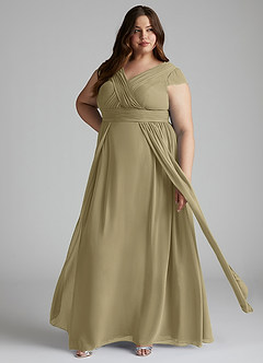Azazie Organa Abiti da Damigella Abito A-Line in Chiffon Plissettato Verde Muschio image7