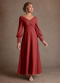 Azazie Paterson Mother of the Bride Dresses Rust A-Line Pleated Chiffon Dress image1