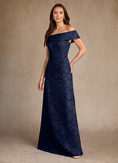 Azazie Medford Mother of the Bride Dresses Dark Navy A-Line Off the Shoulder Floral Burnout Dress image5