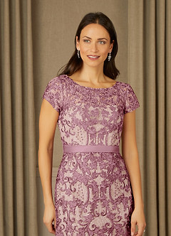 Azazie Dorit Mother of the Bride Dresses Vintage Mauve Champagne Sheath Scoop Lace Dress image5